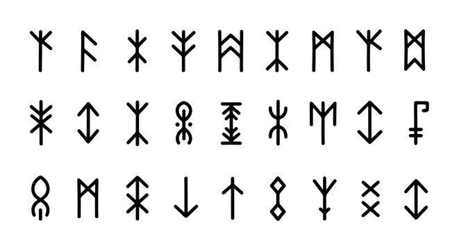 Ancient germanic futhark runes isolated on white background representing norse mythology and divination