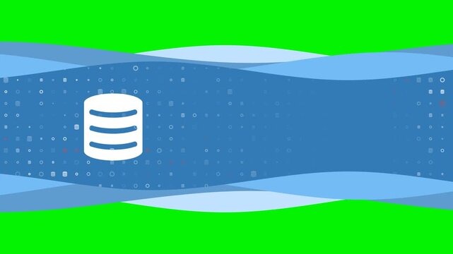 Animation of blue banner waves movement with white database symbol on the left. On the background there are small white shapes. Seamless looped 4k animation on chroma key background