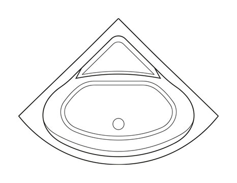 Corner bathtub outline symbol for bathroom interior architectural.