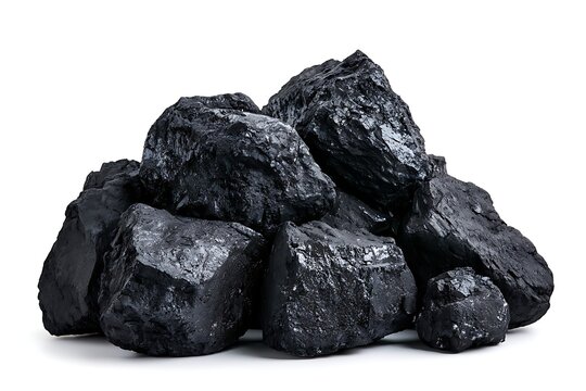 Heap of black coal chunks isolated on white background