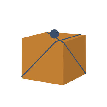 Brown gift box tied with blue string and sphere