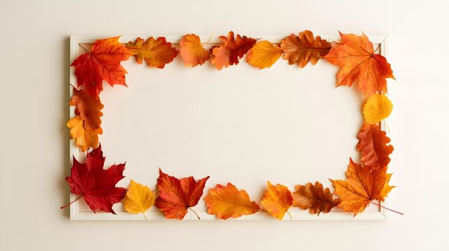 Autumn leaves arranged as a frame on a light background