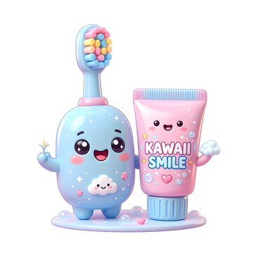 Cartoon kawaii toothbrush with toothpaste