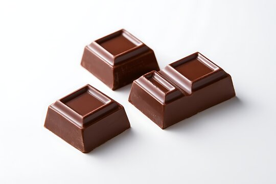 Three pieces of dark chocolate isolated on white background