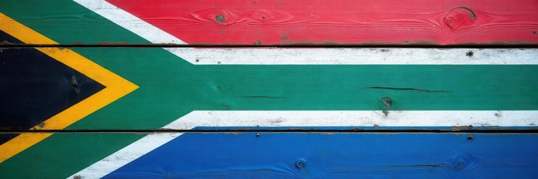South African flag thongs displayed on weathered blue wood , thongs, vacation
