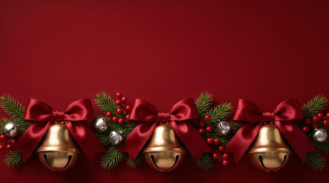 A festive christmas border featuring golden bells holly and vibrant red decorations for holiday cheer