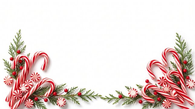 A festive christmas border featuring candy canes and pine branches perfect for holiday decorations