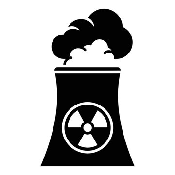 Nuclear Power Plant Cooling Tower with Radiation Symbol