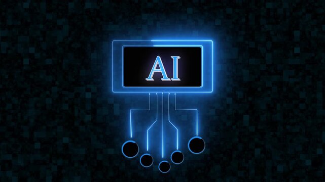 AI artificial intelligence text and glowing digital data network connection concept motion graphics animation.