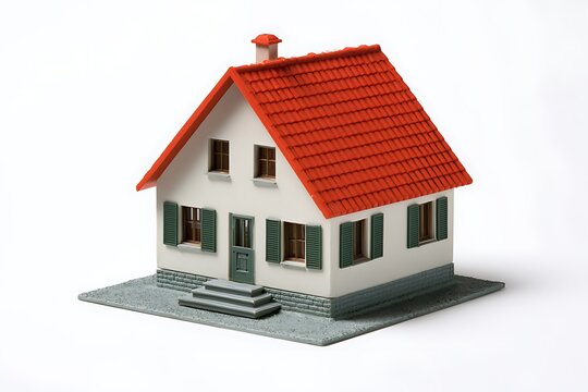 Small model house with red roof isolated on white background