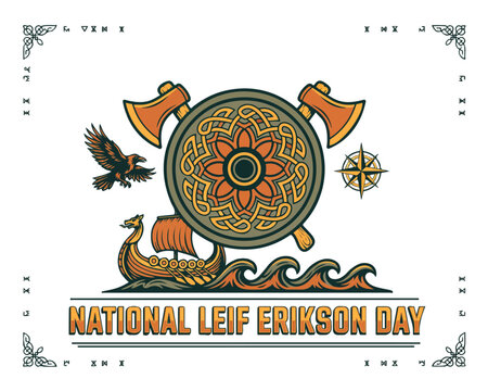 NATIONAL LEIF ERIKSON DAY vector illustration isolated on white background