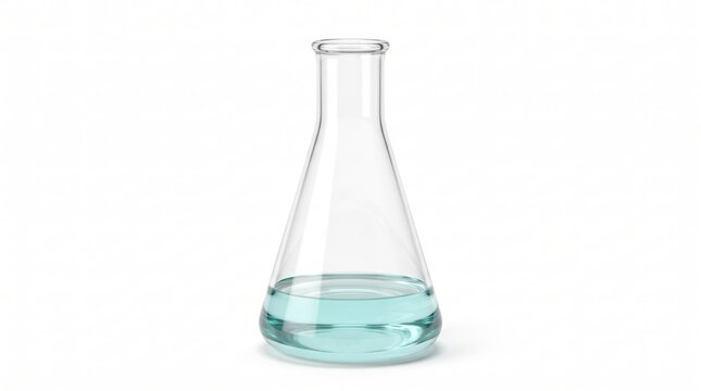 Clear glass erlenmeyer flask with blue liquid for a science laboratory test