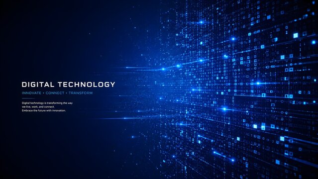 Abstract digital technology background with data stream lines and grid particles