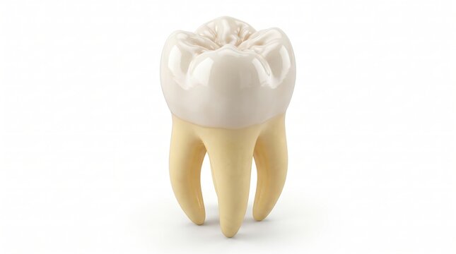 A single healthy human molar tooth showing clean enamel and root structure