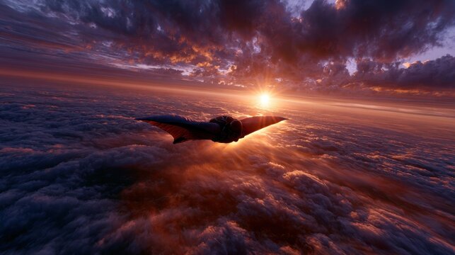 Wingsuit Skydiver Soars at Sunset