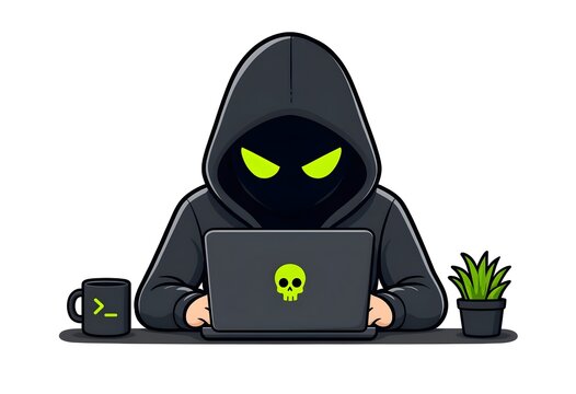 Cartoon Hacker Character Isolated on White Background