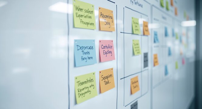 High quality image capturing scrum project board depicting structured task organization dynamic agile workflow strategic interface fostering efficient team management