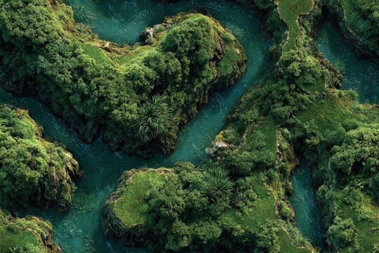 Top-down Seamless swamp terrain map murky water twisted mangroves and misty bogs dark green palette perfect for RPG dungeon tiles