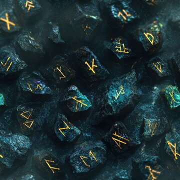 Magical glowing rune seamless texture on dark marble arcane and mysterious