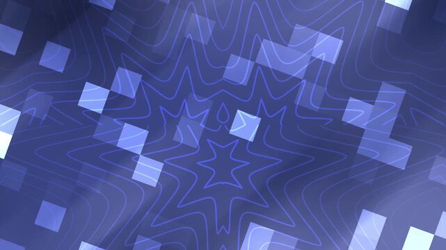 Abstract blue glowing star mandala overlay patterns in geometric shapes make a cool light texture background. Suitable for tech design, digital art, backgrounds, and patterns.