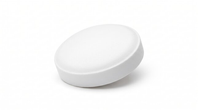 One single round white medical pill lying on a flat surface for treatment