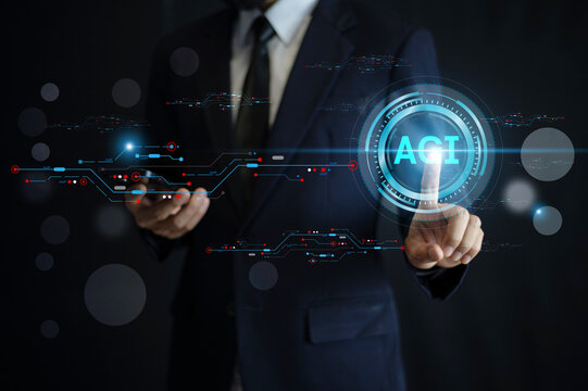 Man Using AGI Technology on mobile to Enhance Productivity and Solve Complex Problems