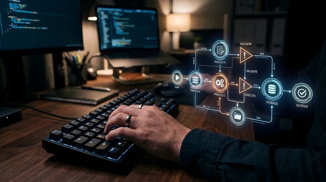 Developer Coding Workflow and Data Storage Visualization