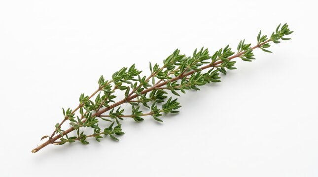 Fresh green sprig of thyme herb with small leaves for cooking and seasoning