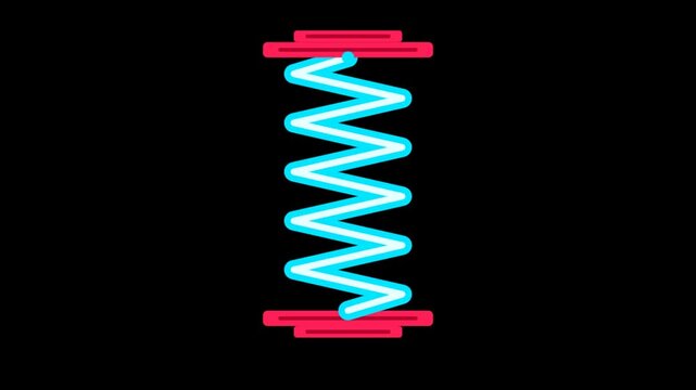 Glowing Blue Coil Compressing Between Red Plates on Dark Background