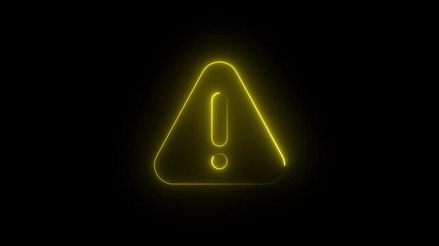 Neon line warning attention yellow color animation icon signal alert risk safety danger road warning sign sign symbol. alert , risk , safety, danger road warning sign, Warning attention icon signal