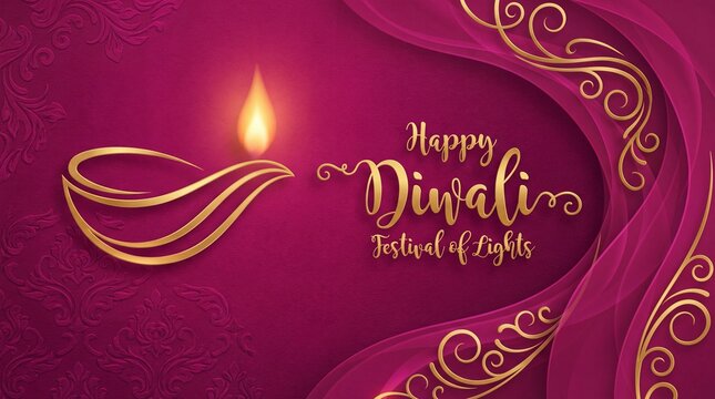 Diwali, Deepavali or Dipavali the festival of lights india with gold diya patterned and crystals on paper color Background