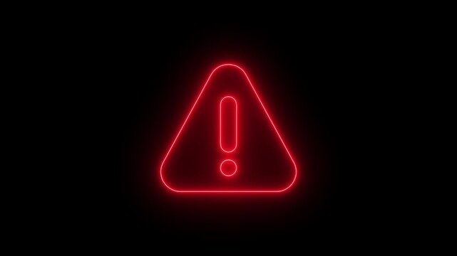 Neon line warning attention red color animation icon signal alert risk safety danger road warning sign sign symbol. alert , risk , safety, danger road warning sign, Warning attention icon signal