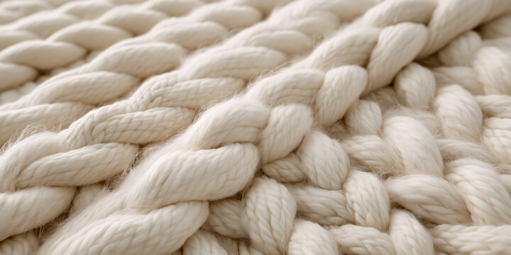 Cozy chunky knit white wool blanket texture close-up background