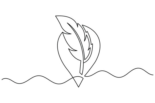 Location feather continuous line art map pin marker icon with editable stroke