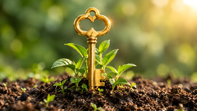 spring key growing in the garden symbolizing growth, happiness 