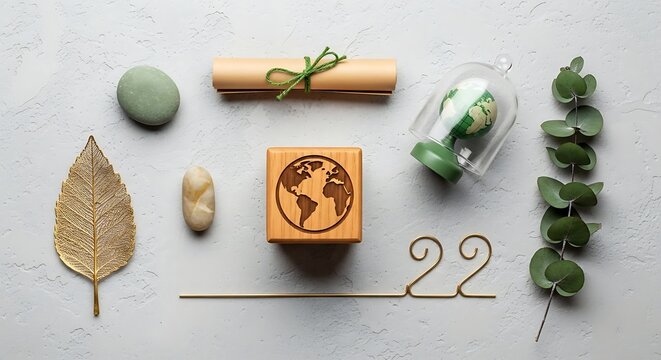 Thoughtful collection of natural and sustainable elements celebrating environmental awareness and global responsibility, promoting a greener planet