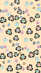 Obraz premium Eco-friendly symbols pattern with recycling, solar, and bags