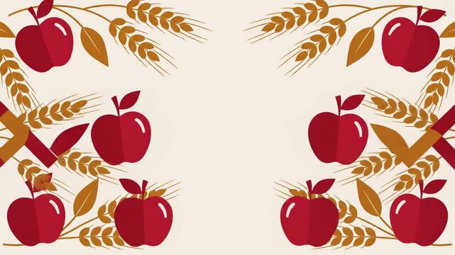 Autumn Harvest Apples and Wheat Border Animation