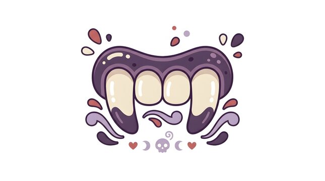 Vampire fangs with cute spooky decorative elements