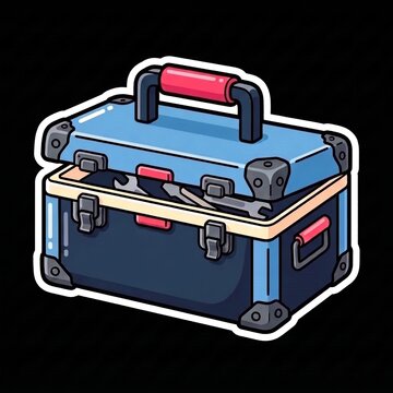 Navy Pink and Blue Toolbox, Cartoon Style Vector Icon