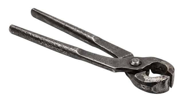 Old rusty metal pincers end cutting pliers tool isolated on white background.