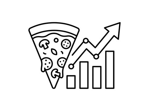 Pizza Slice and Growth Chart Icon - Food Business Growth Concept, Isolated on Transparent Background