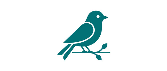 Obraz premium Teal bird silhouette perched on a minimalist branch, isolated on transparent background