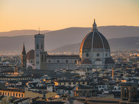 Sunset view of the skyline in Florence, Italy.