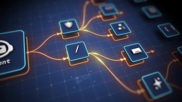 AI Agent Intelligence Core Connecting Automation and Digital Workflow Modules Motion Graphics