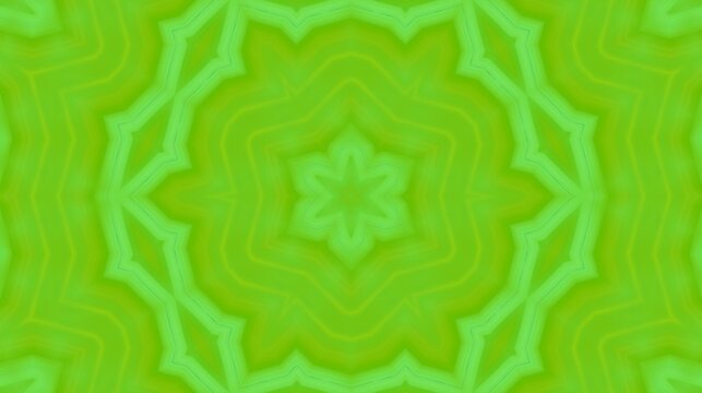 Green abstract kaleidoscope pattern background with symmetrical star mandala design elements.