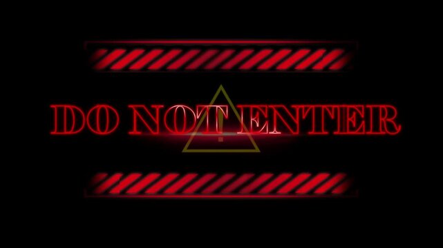 A video showcasing a warning sign with a red triangle and diagonal stripes on a black background