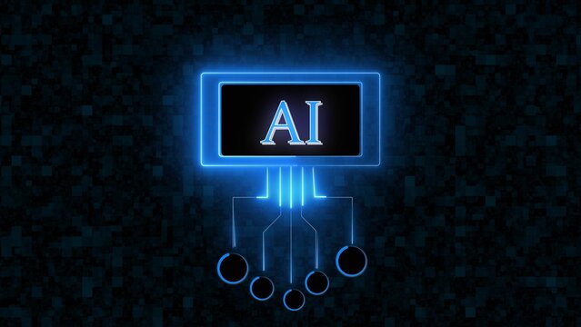 AI artificial intelligence text and glowing digital data network connection concept motion graphics animation.