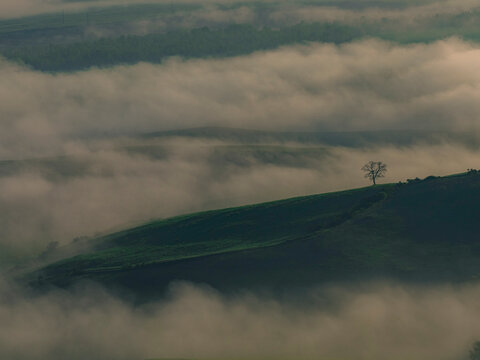 Sunrise view of the fog at Val d'Orcia, Tuscany.