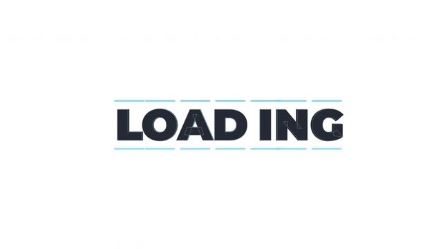 Premium 3D digital loading animation featuring modular letterforms assembling and synchronizing into a futuristic LOADING wordmark. Each letter behaves like a precision digital component with beveled